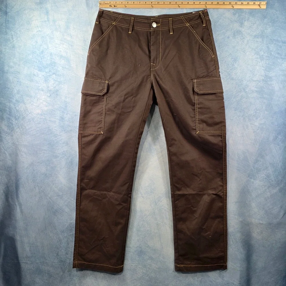 True Religion Mens Cargo Pants Bracken Brown Straight Leg Contras Stitch Size 34
